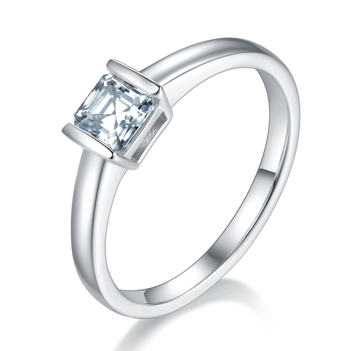 Simple Square S925 Silver Plated Platinum Moissanite Diamond Women's Ring 0.5 Carat D-Class